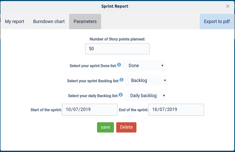 Sprint parameters